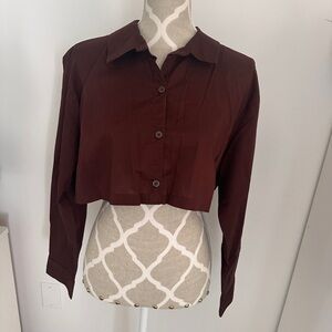 Brown cropped button up shirt